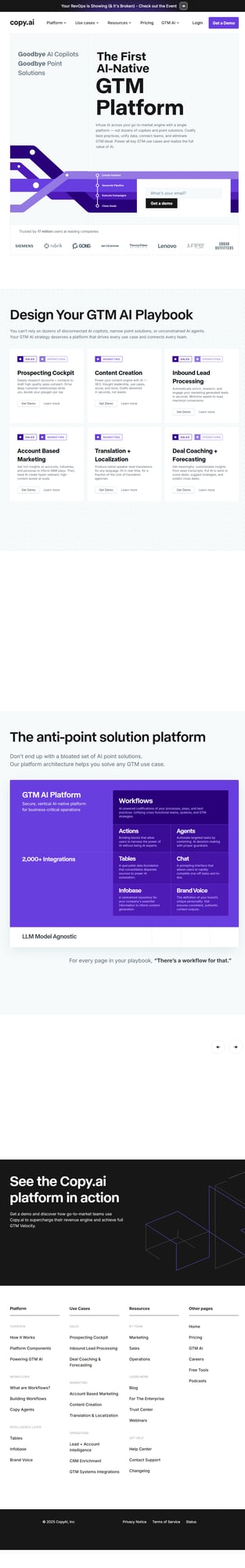 Copy.ai GTM AI Platform homepage